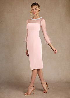Azazie Bellevue Mother of the Bride Dresses Blushing Pink Sheath Beaded Stretch Crepe Dress image5
