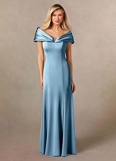 Azazie Auberdeen Final Sale Steel Blue Mermaid Pleated Stretch Satin Dress image1