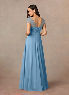 Azazie Star Mother of the Bride Dresses Steel Blue A-Line V-Neck sequins Chiffon Dress image4
