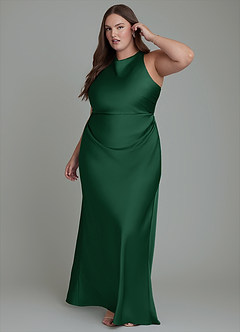 Azazie Evadne Robes de demoiselle d'honneur Robe Fourreau en Satin extensible Plissé Vert Foncé image11