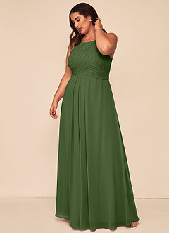 Azazie Ginger Bridesmaid Dresses Olive A-Line Halter Pleated Chiffon Dress image12
