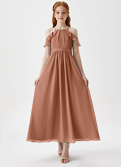 Azazie Chaya Junior Bronzer A-Line Off the Shoulder Chiffon Dress image4