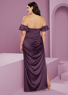Barbie ♥ Azazie Jurken voor bruidsmeisjes Converteerbaar Jurk van Stretch Satijn met Kolom Off the Shoulder Pruim image11