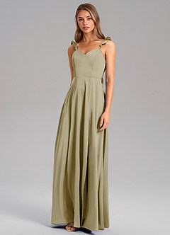 Azazie Everett Bridesmaid Dresses Moss Green A-Line Stretch Satin Dress image4
