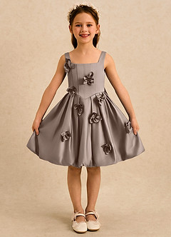 Azazie Lillian vestidos de niña de las flores Vestido Gris Pardo de Satin Mate de Vestido de princesa con Plisado image3