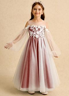 Azazie Zimi Flower Girl Dresses Terracotta Ball-Gown Sweetheart Neckline Tulle Dress image2