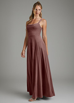Azazie Shaude Bridesmaid Dresses Espresso A-Line Pleated Velvet Dress image4