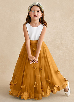 Azazie Vi Flower Girl Dresses Butterscotch A-Line Sleeveless Tulle Dress image6