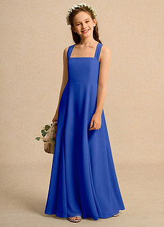 Azazie Tater Junior Formal Robe Demoiselle D'honneur Fillette Robe Trapèze en Mousseline de soie Plissée Bleu Roi image1