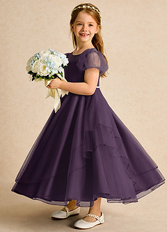 Azazie Duckie Abiti da Ragazza di Fiori Abito Principessa in Tulle Plissettato Prugna image4