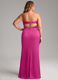 Azazie Leonis Vestidos de damas de honor Vestido de Fucsia de Satén Elástico de Corte Sirena Convertible con Plisado image9