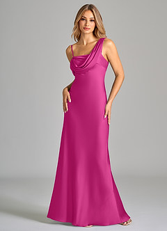 Azazie Celina Vestidos de damas de honor Vestido de Fucsia de Satén Elástico de Corte Recto con Vestidos sin tirantes image3