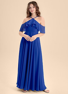 Azazie Tessabelle Junior Vestido de Azul Real de Gasa de Corte En A con Vestidos sin tirantes image1