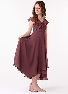Azazie Posie Junior A-Linie Gestreift Chiffon Kleid Sangria image3