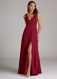 Azazie Nelly Bridesmaid Dresses Burgundy A-Line Pleated Chiffon Dress image1