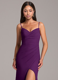 Azazie Yola Bridesmaid Dresses Grape Sheath Pleated Chiffon Convertible Dress image2
