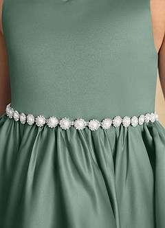 Azazie Julietta Flower Girl Dresses Eucalyptus Ball-Gown Convertible Tulle Dress image10