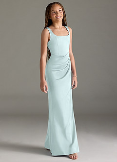 Azazie Mero Junior Sea Glass Mermaid Pleated Stretch Satin Dress image3