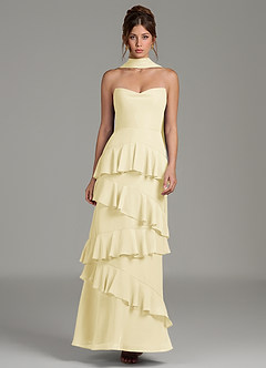 Azazie Imani Bridesmaid Dresses Lemon Sorbet A-Line Ruched Chiffon Dress image1