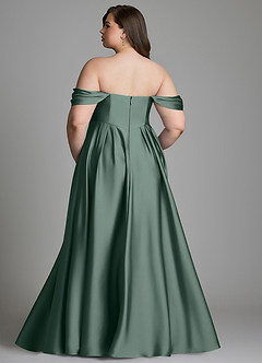 Azazie Loisa Vestidos de damas de honor Vestido Musgo Marino de Satén Elástico de Línea A con Hombros descubiertos image9