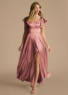 Azazie Bondi Bridesmaid Dresses Dusty Rose A-Line Bow Metallic Satin Dress image6