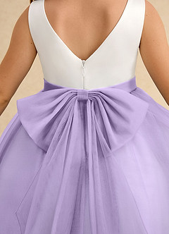 Azazie Rene Flower Girl Dresses Ivory Lilac A-Line Bow Tulle Dress image7