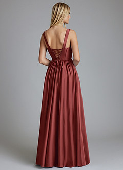 Azazie Delmie Robes de demoiselle d'honneur Robe Trapèze en Satin extensible Corset Terracotta image2
