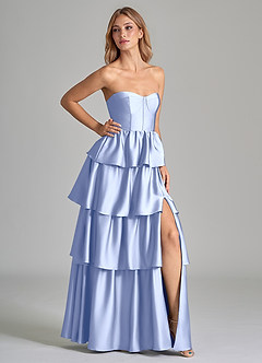 Azazie Faye Bridesmaid Dresses Ice A-Line Ruched Stretch Satin Dress image1
