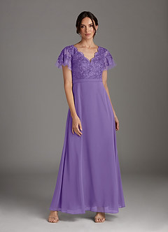 Azazie Singer Mother of the Bride Dresses Tahiti A-Line V-Neck Lace Chiffon Dress image1