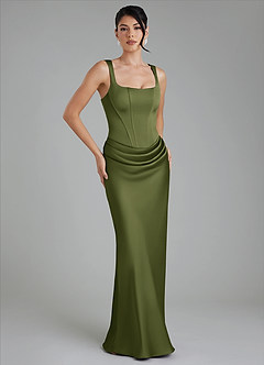 Azazie Etta Bridesmaid Dresses Olive Mermaid Corset Stretch Satin Dress image4
