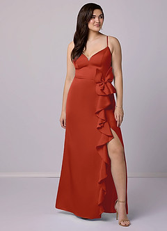 Barbie ♥ Azazie Final Sale Bronzer Sheath Bow Stretch Satin Dress image8