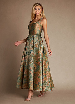 Azazie Jonay vestidos de madre de la novia Vestido de Verde Azulado Vintage de Brocado de Corte En A con Plisado image5