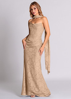 Azazie Sorrel Jurken voor bruidsmeisjes Converteerbaar Jurk van Bloemen Burn-out met Zeemeermin Korset Champagne image3