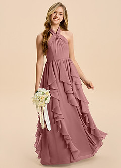 Azazie Daisy Junior Desert Rose A-Line Chiffon Dress image3