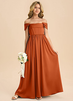 Azazie Hattie Junior Burnt Orange A-Line Pleated Stretch Satin Dress image3