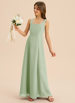 Azazie Lambie Junior Dusty Sage A-Line Pleated Chiffon Dress image7