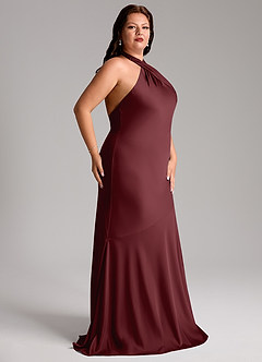 Azazie Lorena Bridesmaid Dresses Cabernet Mermaid Pleated Stretch Satin Dress image11