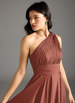 Azazie Charlize Bridesmaid Dresses Auburn A-Line One Shoulder Stretch Satin Dress image7