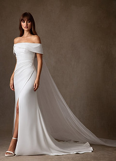 Azazie Chandler Wedding Dresses Diamond White Sheath Crepe Back Satin Dress image8