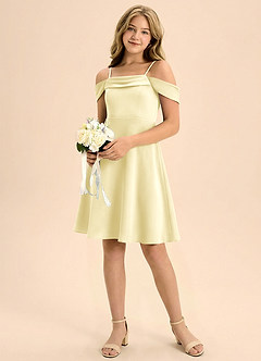 Azazie Anselie Junior Linia A Pofałdowany Satyna elastyczna Mini Młodsza druhna Sukienka image1