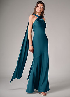Azazie Kinsley Brautjungfernkleider Meerjungfrau-Linie Seitliche Cut-Outs Stretch-Satin Kleid Tintenblau image3