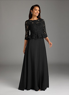 Azazie Averie Abiti per la Madre della Sposa Abito A-Line in Chiffon con Scollo a Barca e Paillettes Nero image1