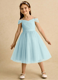 Azazie Lila Girls Formal Robe Demoiselle D'honneur Fillette Robe Trapèze en Tulle Épaule décolletée Verre De Mer image3