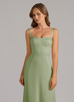 Azazie Amaris Bridesmaid Dresses Dusty Sage A-Line Corset Stretch Satin Dress image5