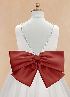 Azazie Seline Flower Girl Dresses Ivory Terracotta A-Line Bow Tulle Dress image9