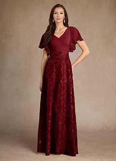 Azazie Fallon Mère de la mariée Robes Robe Trapèze en Dentelle Plissée Bourgogne image3