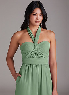 Azazie Lamara Robes de demoiselle d'honneur Combinaison Convertible en Mousseline de soie Épaule décolletée Matcha image9