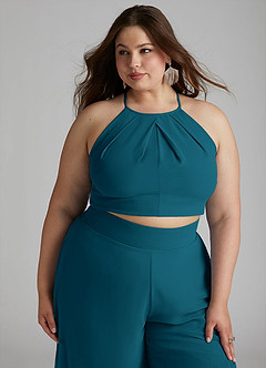 Azazie Kenzi Jurken voor bruidsmeisjes Jumpsuit van Chiffon Geplooid Inkt Blauw image11