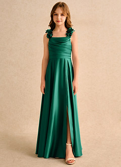 Azazie Rosita Girls Formal Sukienki dla dziewczynek sypiących kwiaty Linia A Pofałdowany Matowy satynowy Długość podłogi Sukienka image3