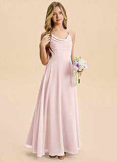Azazie Gia Junior A-Linie Plissee Chiffon Kleid Zartrosa image5